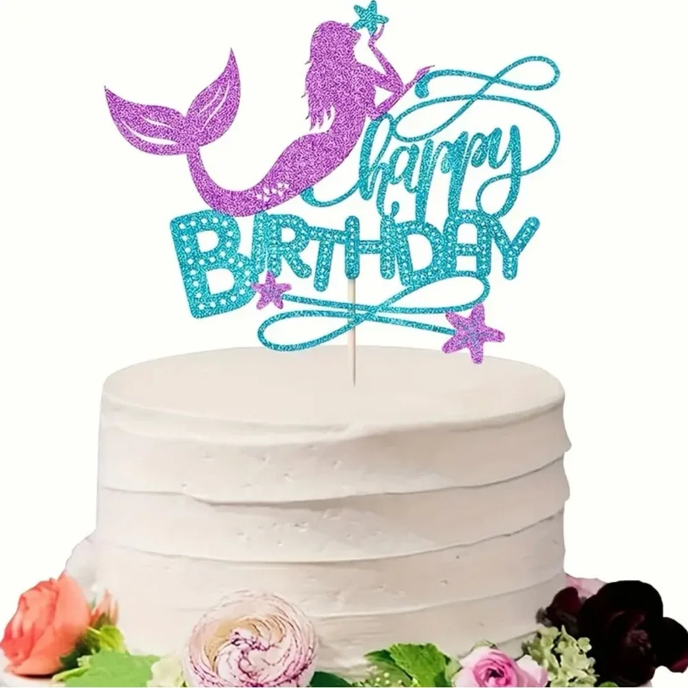 Mermaid Glitter Happy Birthday cake topper